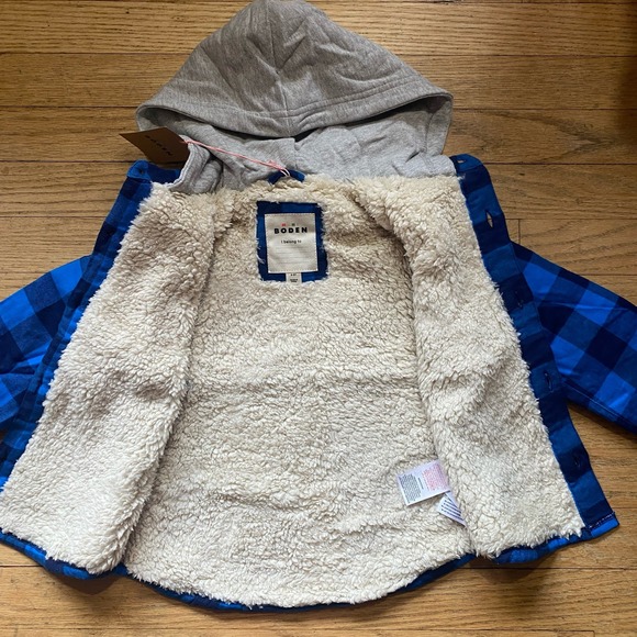 NWT Boden Kids' Hooded Check Fleece Lined Flannel Button-Up Shirt (Sz 2-3Y) - Picture 5 of 8
